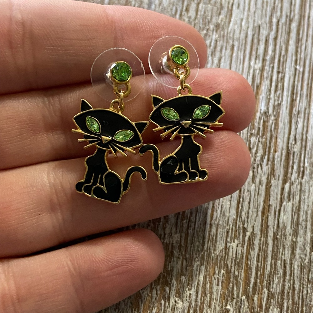 Black Cat Halloween Dangle Earrings